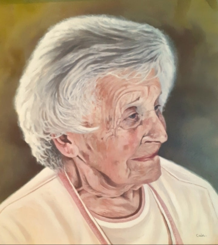 Bespoke portrait of a lady aged 92, painted by Jeff Cain — commissioned as a gift by her devoted husband