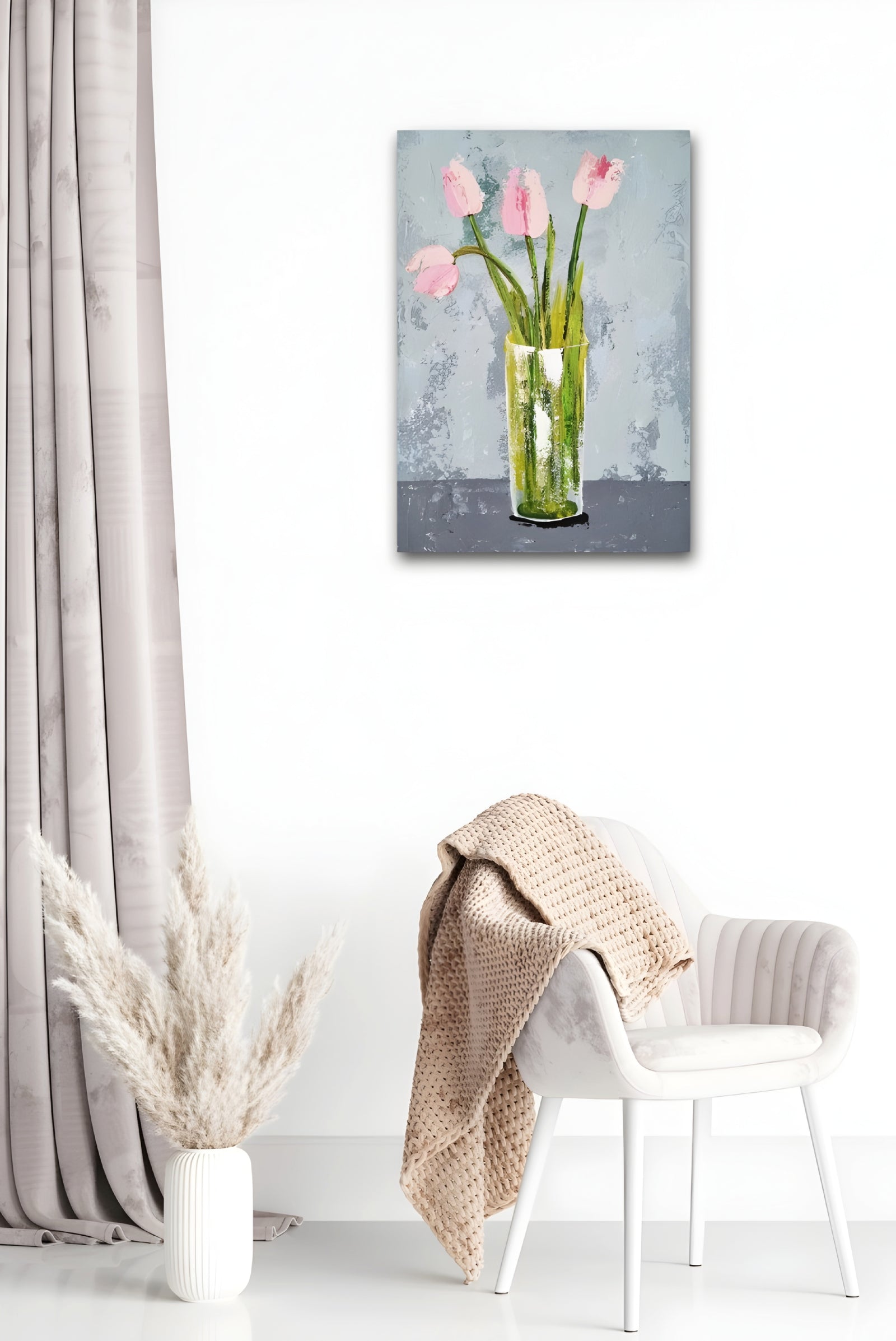 Vase with Pink Tulips – Original Textured Floral Painting by Cinzia Mancini