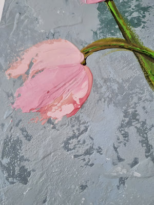 Vase with Pink Tulips – Original Textured Floral Painting by Cinzia Mancini
