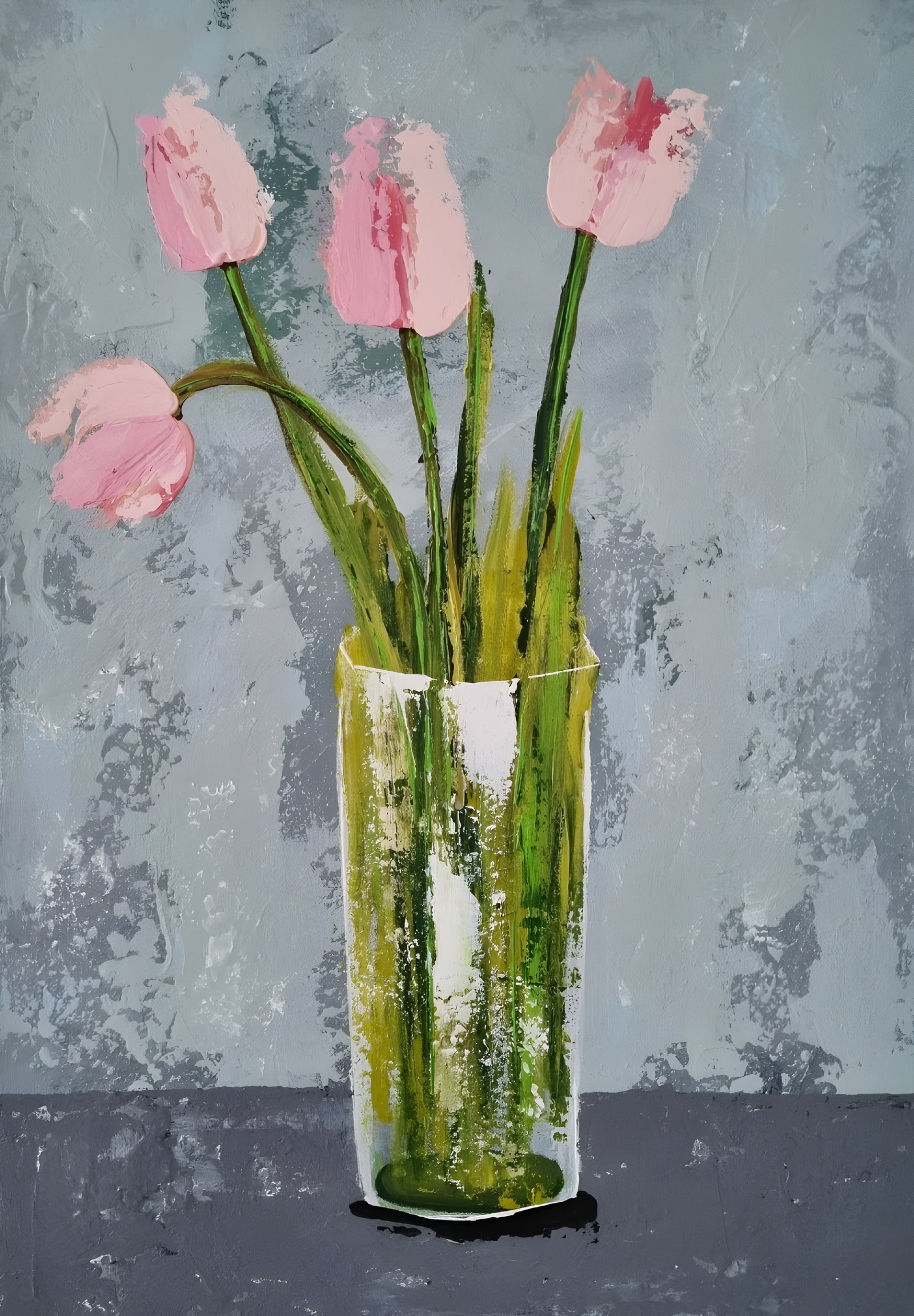Vase with Pink Tulips – Original Textured Floral Painting by Cinzia Mancini