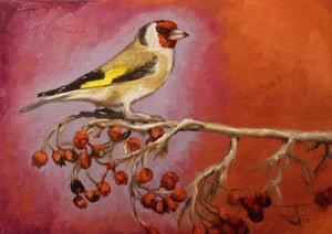 Rosehip Goldfinch Original Oil Painting by Steffan Johnson