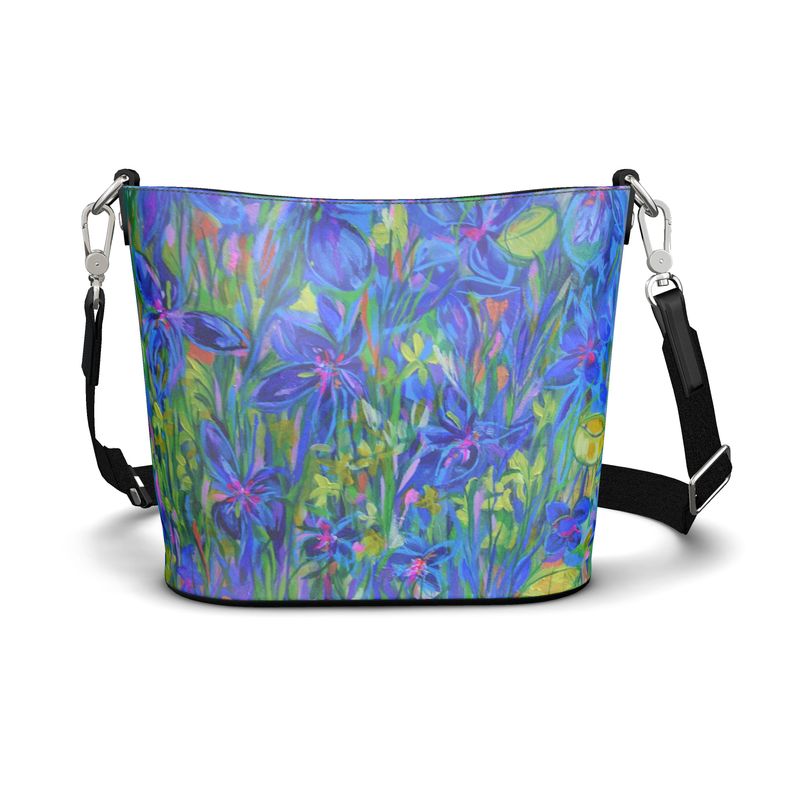 Penzance Large Leather Bucket Tote | Blue Iris by Lesley Blackburn