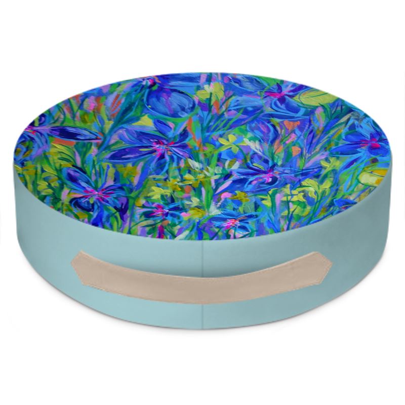Round Floor Cushion | Wild Irises Design by Lesley Blackburn