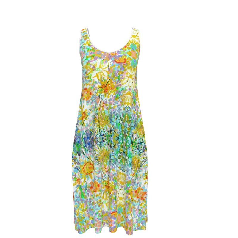 Sleeveless Midi Dress | Daisy Meadow | Round Neck by Lesley Blackburn