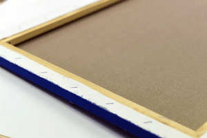 Silent Gilding – Original Gold and Blue Abstract Painting by Edelgard Schroer