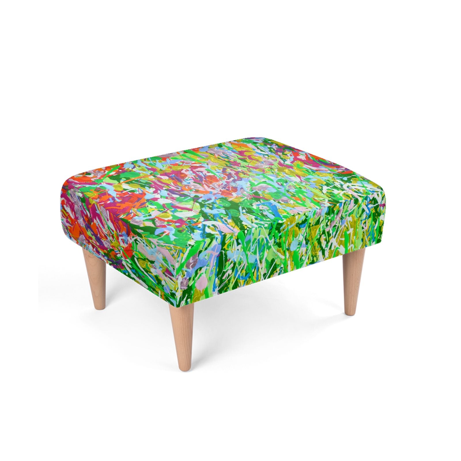 Red Tulip Meadow Designer Footstool Ottoman by Lesley Blackburn