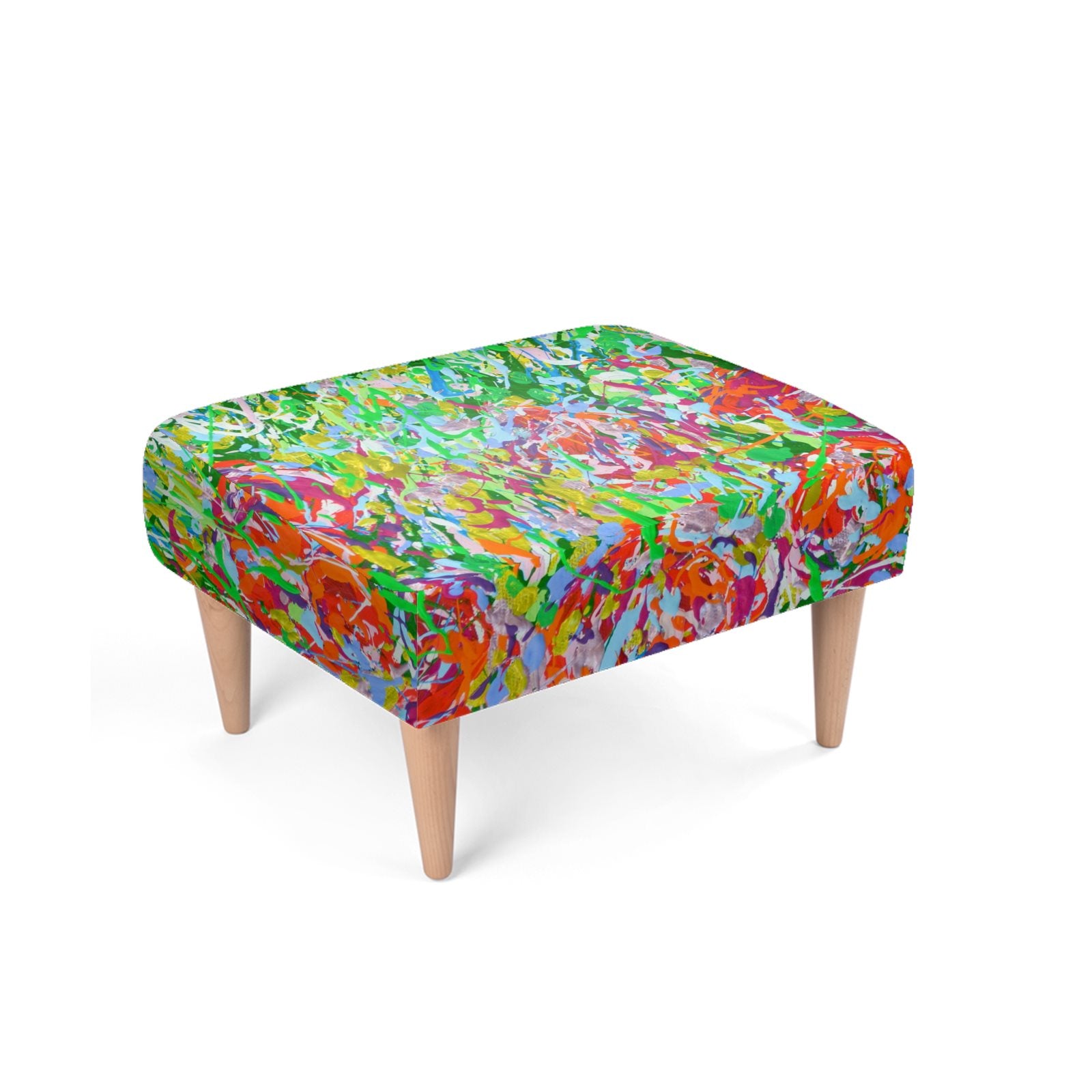 Red Tulip Meadow Designer Footstool Ottoman by Lesley Blackburn