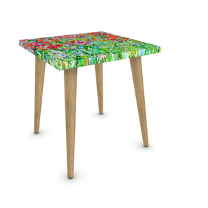 Red Tulip Meadow Square Designer Side Table by Lesley Blackburn