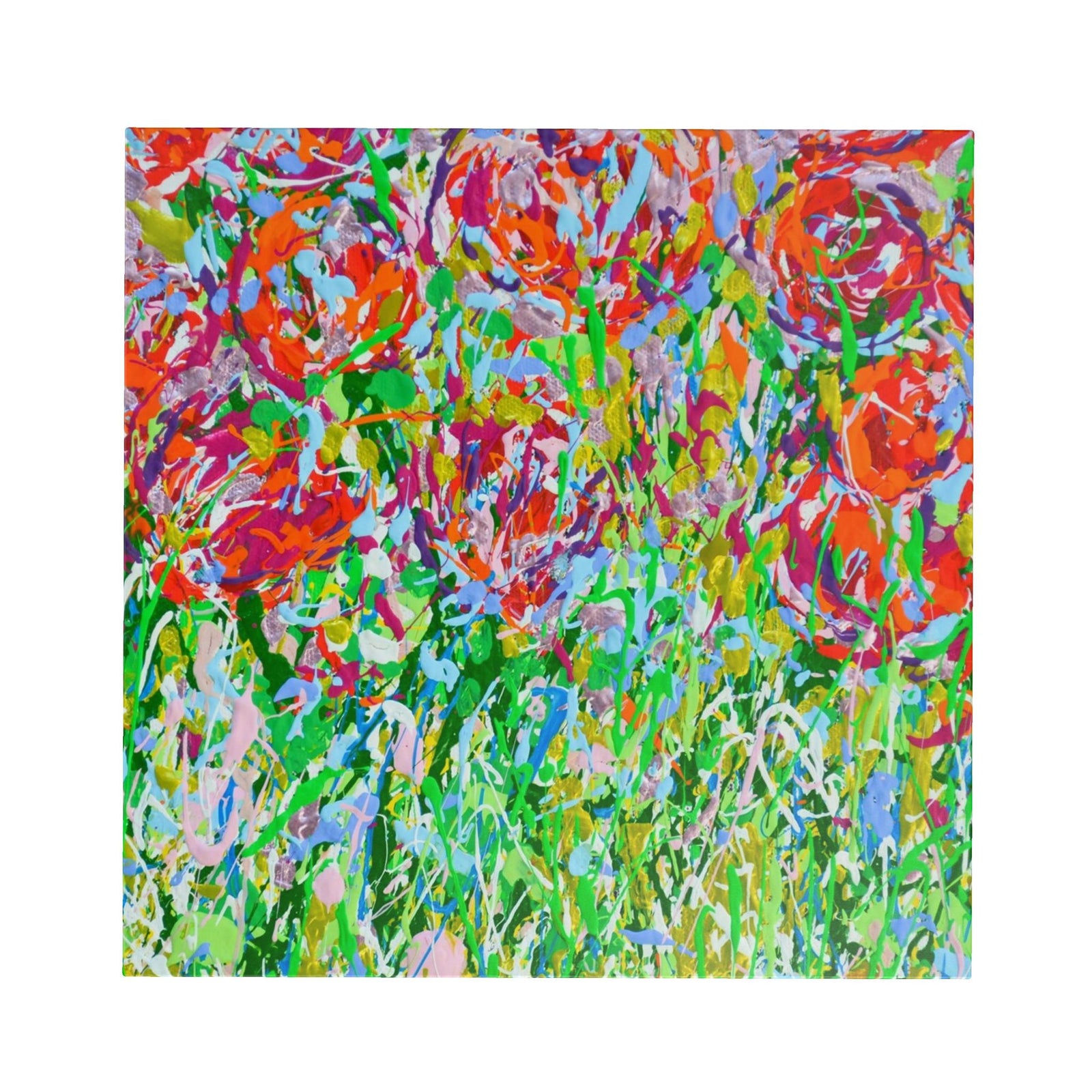 Red Tulip Meadow Square Designer Side Table by Lesley Blackburn
