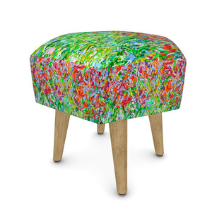 Red Tulip Meadow Hexagonal Designer Footstool by Lesley Blackburn