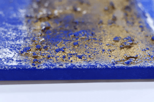 Silent Gilding – Original Gold and Blue Abstract Painting by Edelgard Schroer