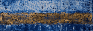 Silent Gilding – Original Gold and Blue Abstract Painting by Edelgard Schroer