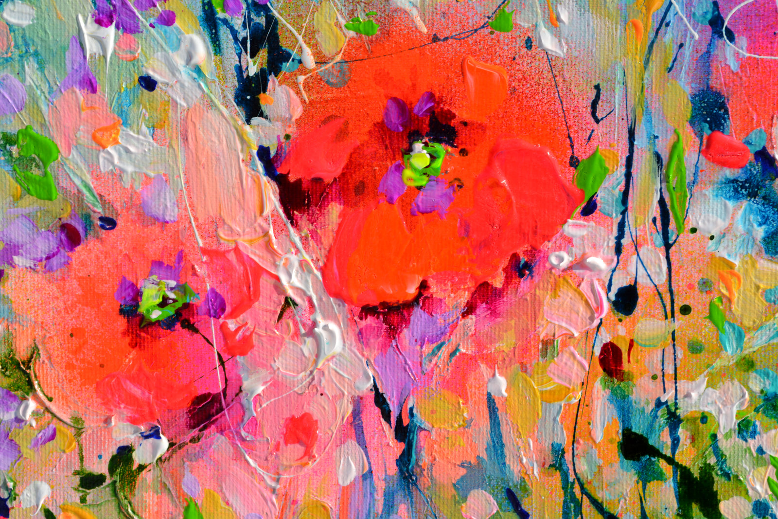Tuscany Poppy Fields Painting Wild Flower Landscape Art