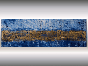 Silent Gilding – Original Gold and Blue Abstract Painting by Edelgard Schroer
