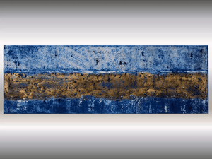 Silent Gilding – Original Gold and Blue Abstract Painting by Edelgard Schroer