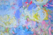 Violets and Peonies Large Textured Floral Oil Painting featuring vibrant colors and expressive textures.
