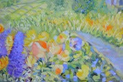 Tuscan Hills Impressionist Landscape Painting featuring vibrant flowers and rolling hills in a lush countryside setting.
