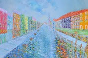 Murano Venice Panoramic Impressionist Cityscape featuring colorful buildings and serene waterways