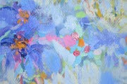 Violets and Peonies Large Textured Floral Oil Painting, a vibrant contemporary floral artwork with bold colors.