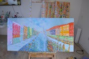 Murano Venice Panoramic Impressionist Cityscape showcasing colorful buildings and waterways in a vibrant artistic representation.