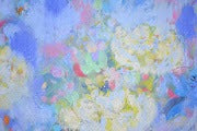 Violets and Peonies Large Textured Floral Oil Painting featuring vibrant colors and expressive textures.