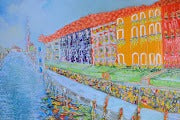Murano Venice Panoramic Impressionist Cityscape showcasing colorful buildings and waterways in a vibrant artistic style.