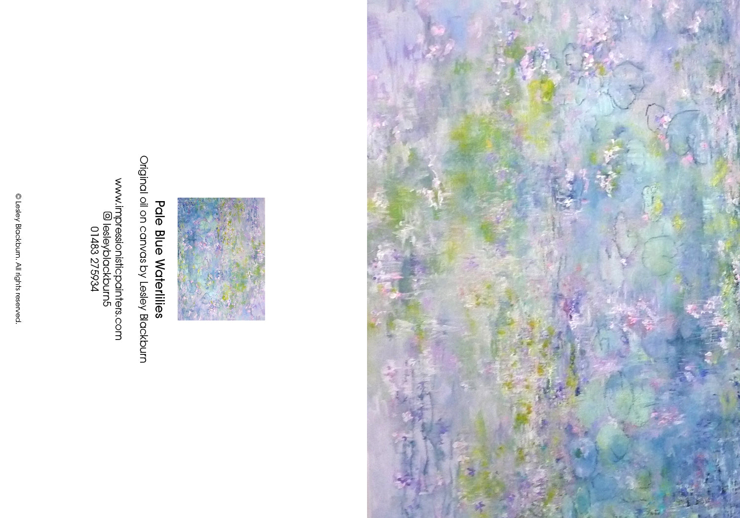 Pale Blue Waterlilies – Greeting Card by Lesley Blackburn