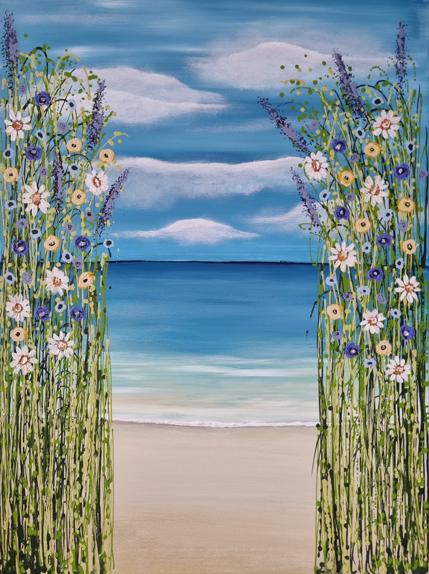 A Window to Stillness – Original Textured Seascape Painting by Cinzia Mancini