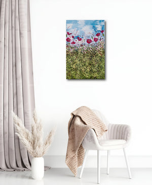 Dorset Poppy Fields – Original Textured Floral Landscape Painting by Cinzia Mancini