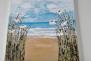 Daisies at the Beach – Original Textured Seascape Painting by Cinzia Mancini
