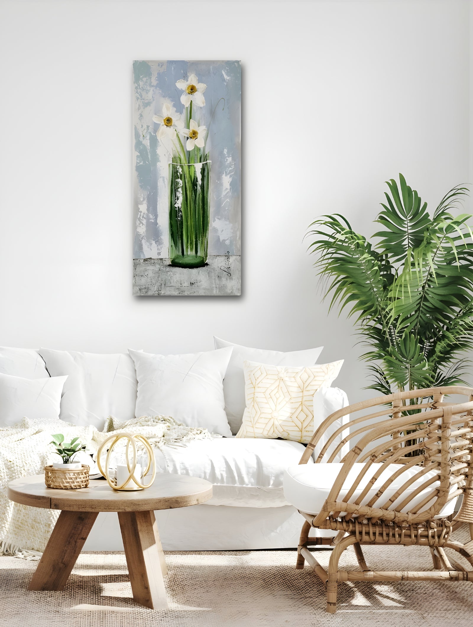 Vase with Daffodils – Original Textured Daffodil Painting by Cinzia Mancini
