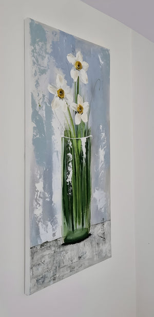 Vase with Daffodils – Original Textured Daffodil Painting by Cinzia Mancini