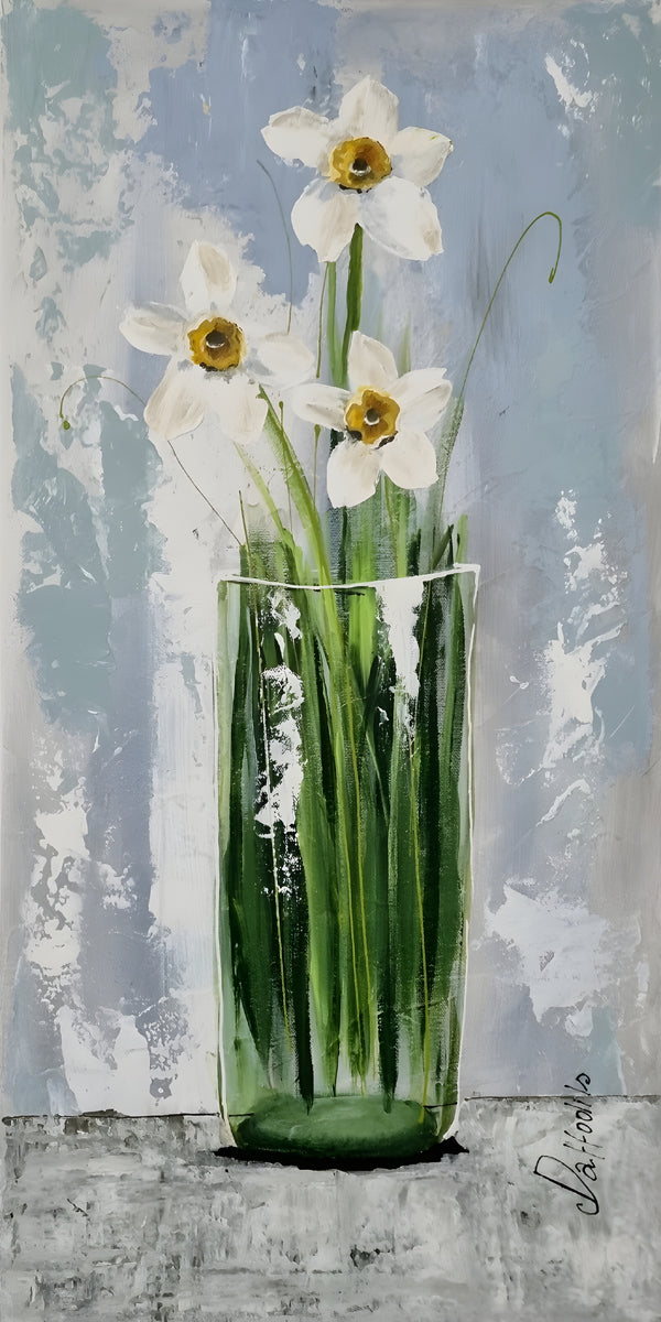 Vase with Daffodils – Original Textured Daffodil Painting by Cinzia Mancini