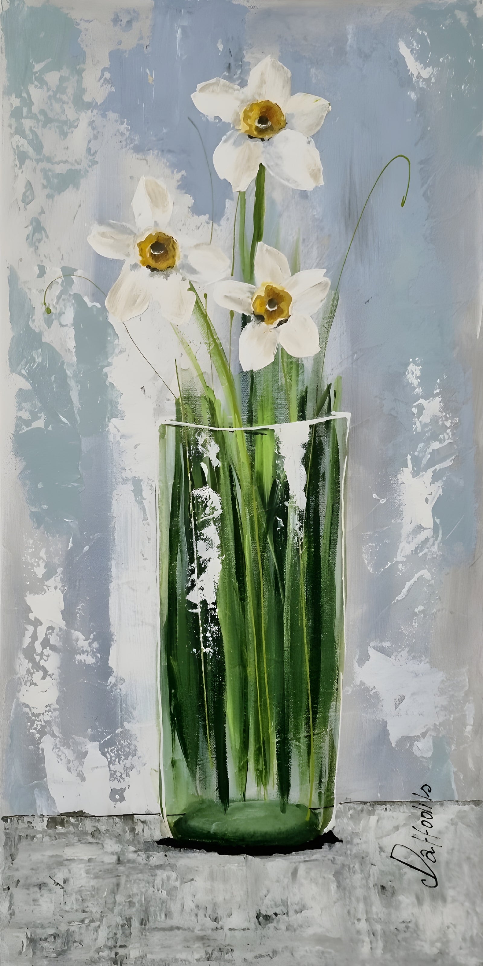 Vase with Daffodils – Original Textured Daffodil Painting by Cinzia Mancini