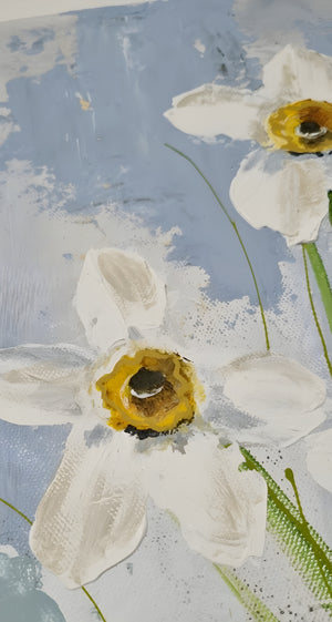 Vase with Daffodils – Original Textured Daffodil Painting by Cinzia Mancini
