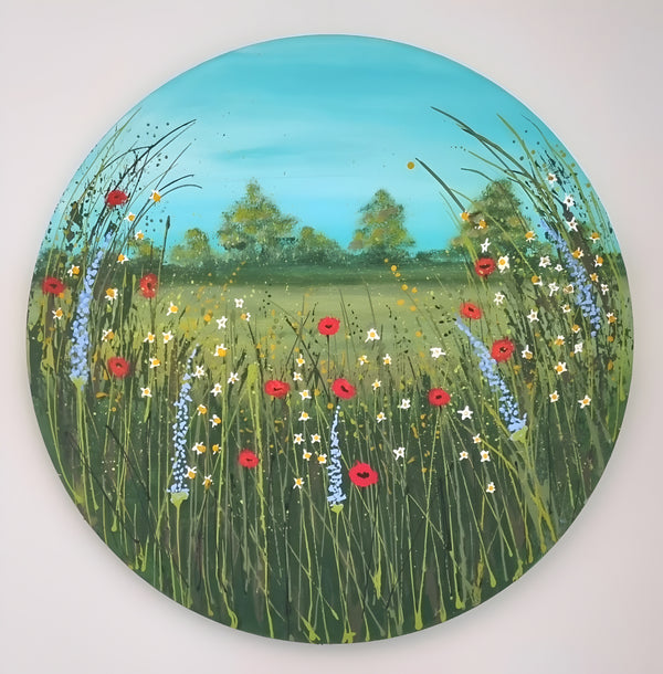 Poppy Field in Kent – Original Textured Poppy Meadow Painting by Cinzia Mancini