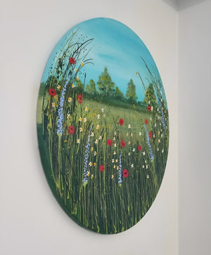Poppy Field in Kent – Original Textured Poppy Meadow Painting by Cinzia Mancini