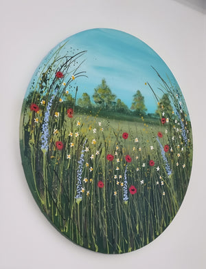 Poppy Field in Kent – Original Textured Poppy Meadow Painting by Cinzia Mancini