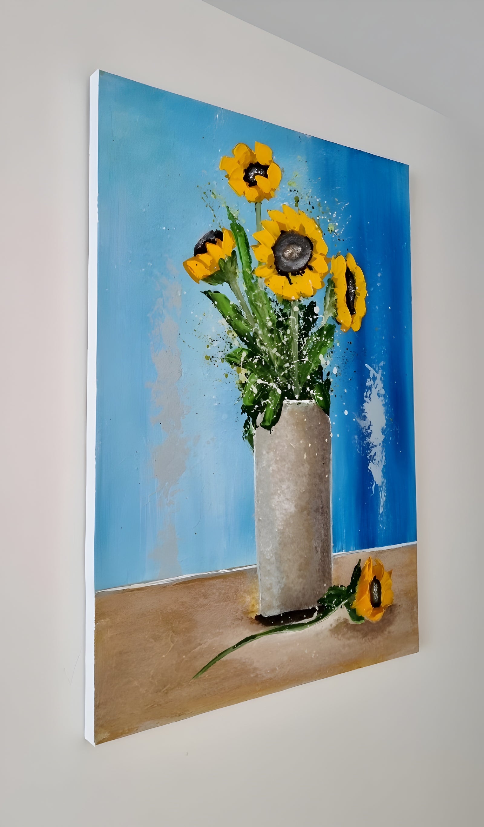 Sunflowers in a Vase – Original Textured Sunflower Painting by Cinzia Mancini