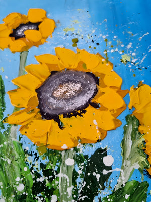 Sunflowers in a Vase – Original Textured Sunflower Painting by Cinzia Mancini