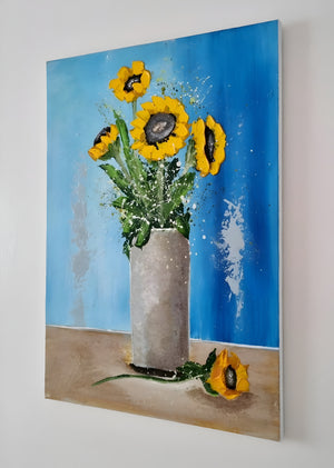 Sunflowers in a Vase – Original Textured Sunflower Painting by Cinzia Mancini