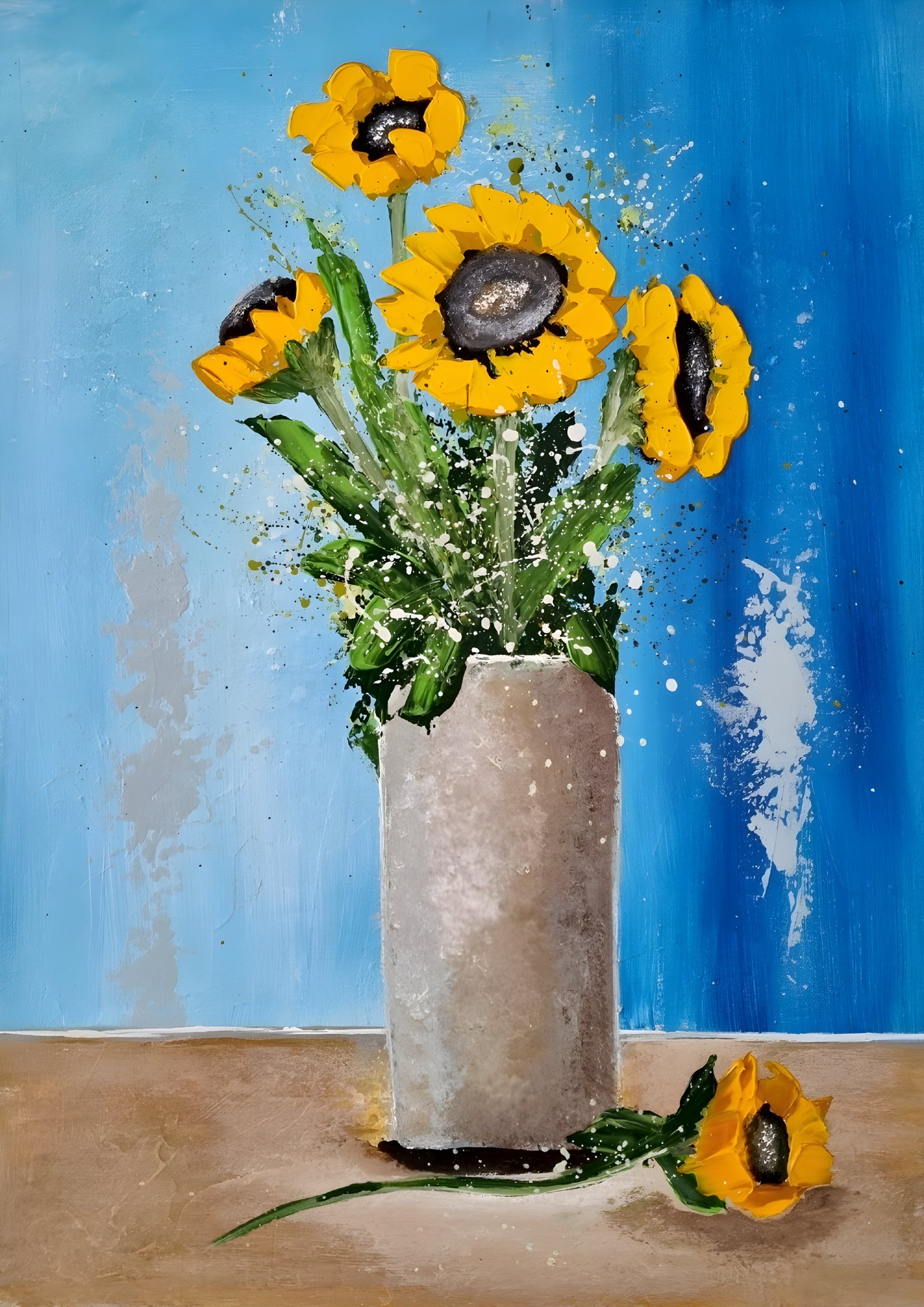 Sunflowers in a Vase – Original Textured Sunflower Painting by Cinzia Mancini