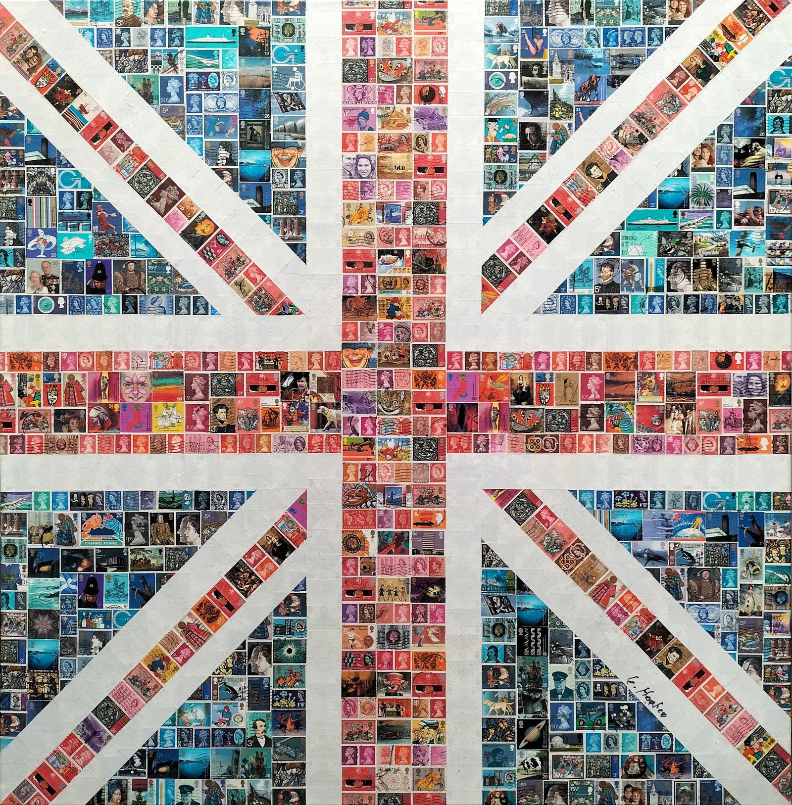 Square Union Jack | Original British Stamp Collage Art by Gary Hogben