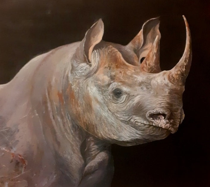 Endangered Titan African Black Rhino Bull Original Painting by Jeff Cain