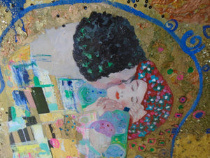 The Kiss – Klimt-Inspired Original Oil Painting by Lesley Blackburn