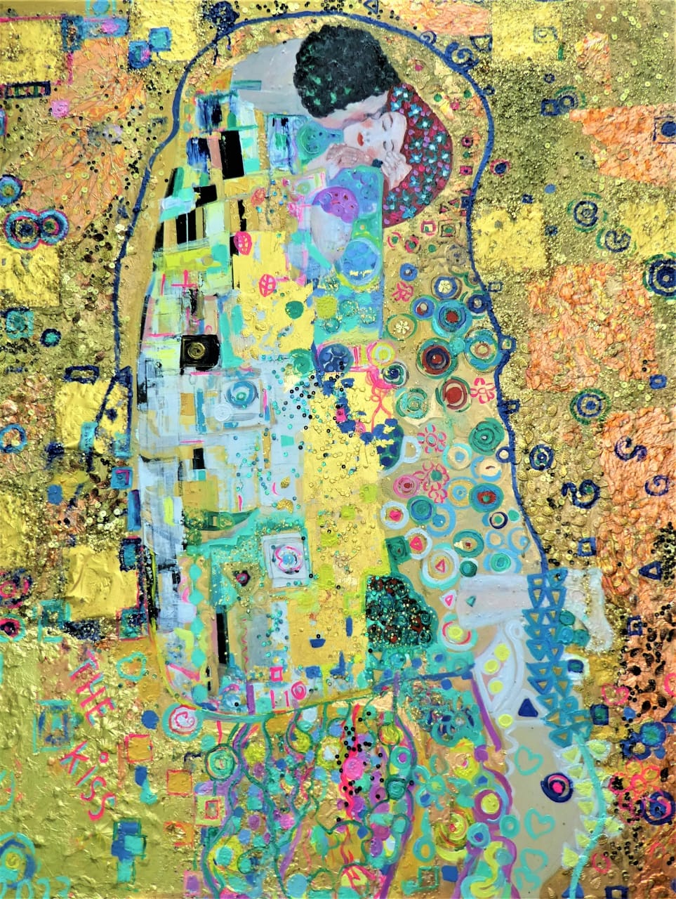 The Kiss – Klimt-Inspired Original Oil Painting by Lesley Blackburn