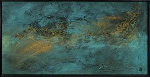 Blue and Gold Abstract Painting – Original Textured Framed Wall Art | Inner Tide