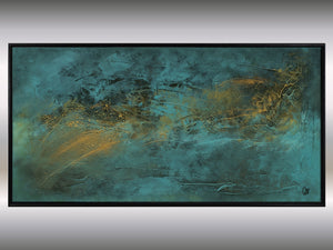 Blue and Gold Abstract Painting – Original Textured Framed Wall Art | Inner Tide