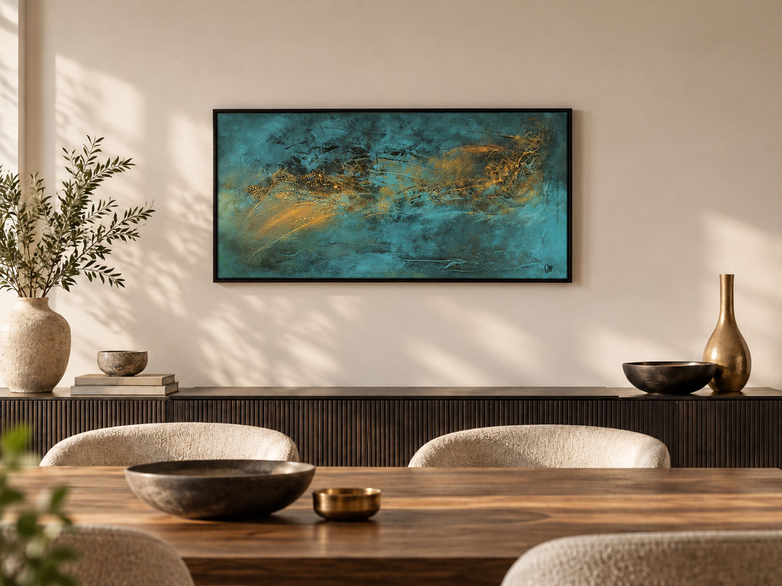 Blue and Gold Abstract Painting – Original Textured Framed Wall Art | Inner Tide