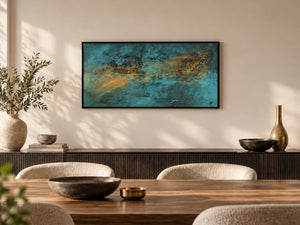 Blue and Gold Abstract Painting – Original Textured Framed Wall Art | Inner Tide